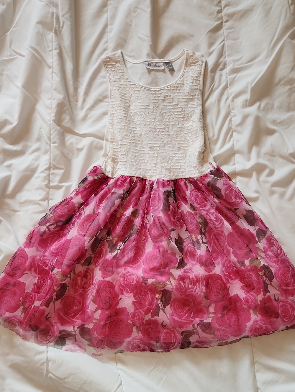 Place White Bodice Pink Floral Tulle Dress for Girls